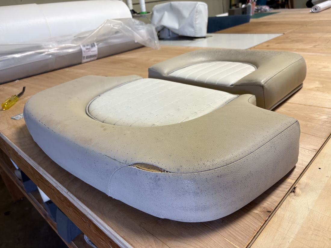 Before: worn boat upholstery